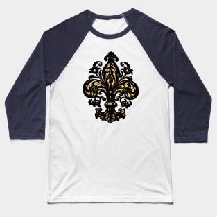 Elegant Fancy French Renaissance Fleur De Lis Black and Gold Baseball T-Shirt